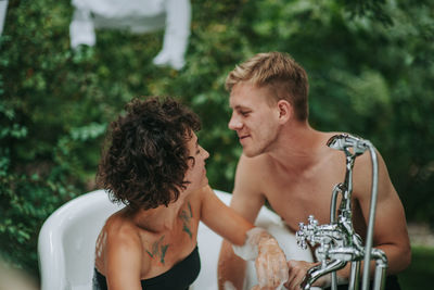 Young couple kissing outdoors