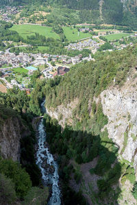 High angle view of river amidst trees