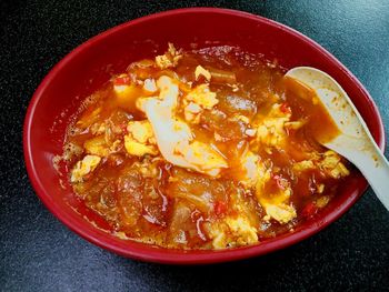 Directly above shot of soup in bowl