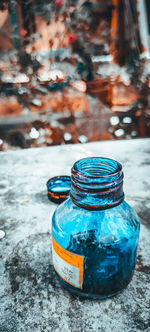 High angle view of bottle on field