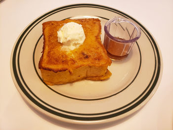 High angle view of breakfast served in plate