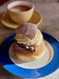 Close-up of dessert in plate on table