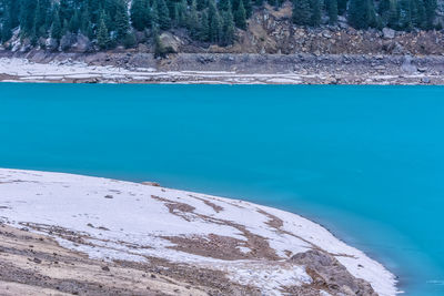 Scenic view of lake against blue sky