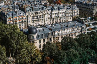 High angle view of buildings in city