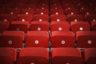 Full frame shot of empty chairs in movie theater