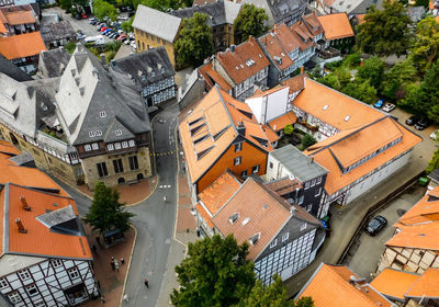 High angle view of buildings in city