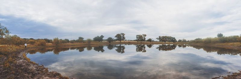 Reflection of trees in lake against sky