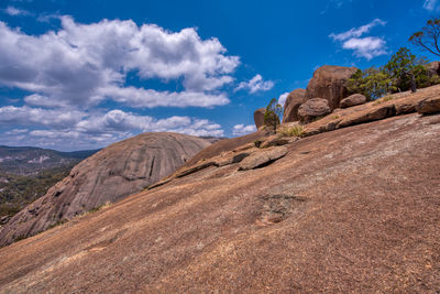 Rock formations on landscape against sky