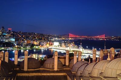 Suleymaniye mosque in illuminated city at night