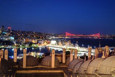High angle view of city at night