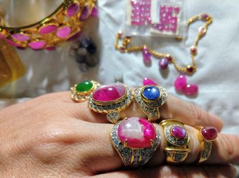 Cropped hand of woman wearing rings