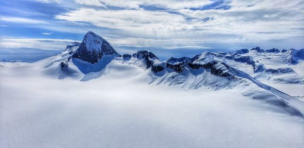 Scenic view of snowcapped mountains against sky