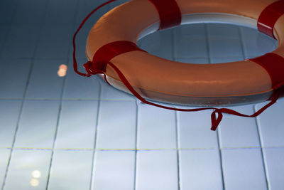 Safety ring floating in swimming pool
