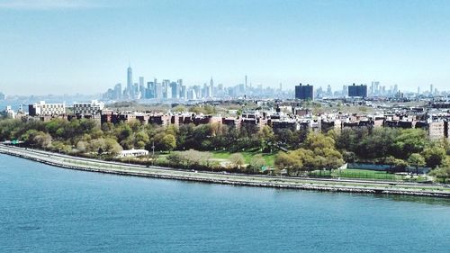 Cityscape against clear sky