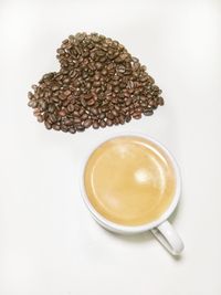 Directly above shot of coffee cup against white background