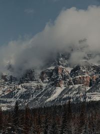 Aerial view of snowcapped mountain against sky