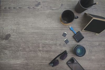 High angle view of coffee on table