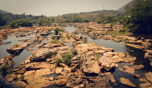 View of rocks in lake