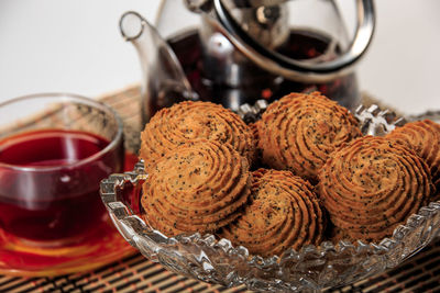 High angle view of cookies on table