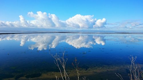 Scenic view of sea against cloudy sky