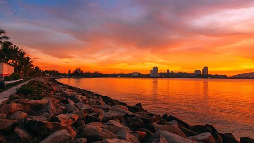 Scenic view of sea against sky during sunset