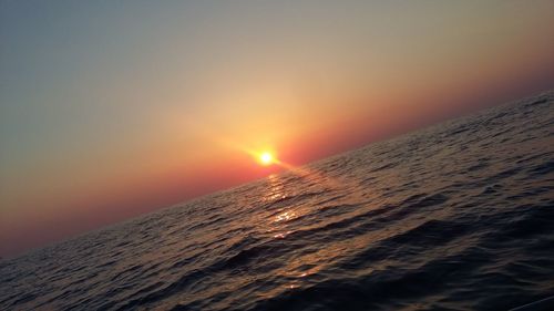 Scenic view of sea against clear sky during sunset