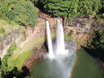View of waterfall in forest