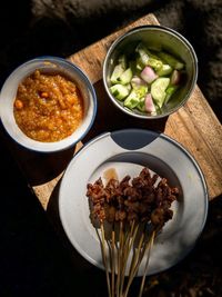 High angle view of food on table