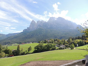 Scenic view of mountains against cloudy sky