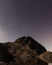 Scenic view of mountains against sky at night