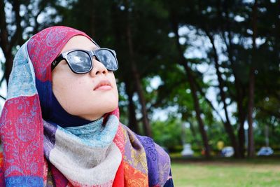 Close-up of woman wearing sunglasses