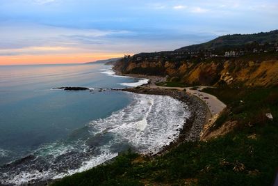 Scenic view of sea against sky during sunset