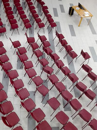 High angle view of red table