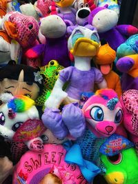 High angle view of toys for sale at market stall