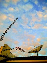 Low angle view of silhouette birds flying against sky during sunset