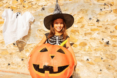 Close-up of jack o lantern on street