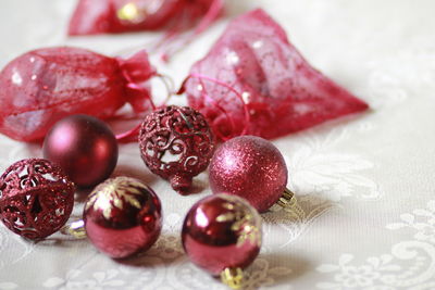 Close-up of christmas decoration on table
