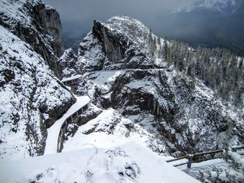 Scenic view of snow covered mountains