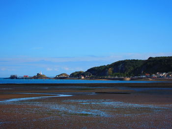 Scenic view of sea against blue sky