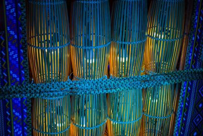 Close-up of illuminated lights seen through glass