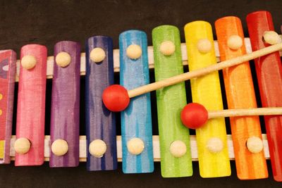 High angle view of multi colored xylophone