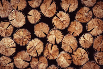 Full frame shot of logs in forest