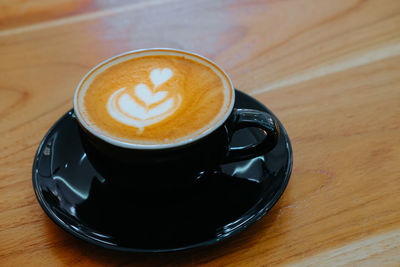High angle view of coffee on table