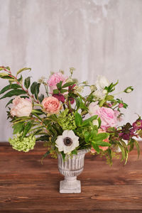 Close-up of flower vase on table