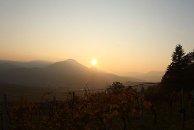 Scenic view of silhouette mountains against sky during sunset