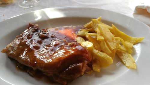 High angle view of food in plate