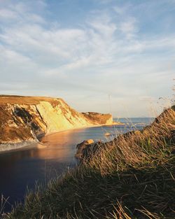 Scenic view of sea against cloudy sky
