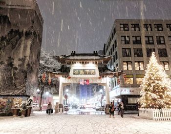 People at town square during christmas