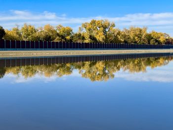 Reflection of trees in lake against sky