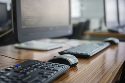 Close-up of computer keyboard on table